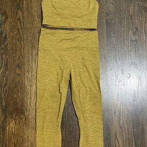 Joy Lab Mustard Yellow Two-Piece Active Set - Crop Top & Leggings